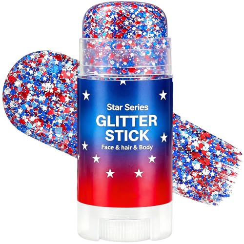 BliBling Patriotic Body Glitter Stick Red White & Blue 4th of July, World Cup 2026, Soccer Fan Makeup
