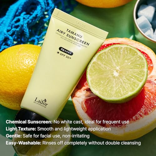 La'dor Tamanu Airy Sunscreen Daily UV Defense Invisible Lightweight Airy Fit Finish No White Cast Non-greasy Non-oily Hydrating SPF 50+ PA++++ Sun Protection Care Korean Skincare