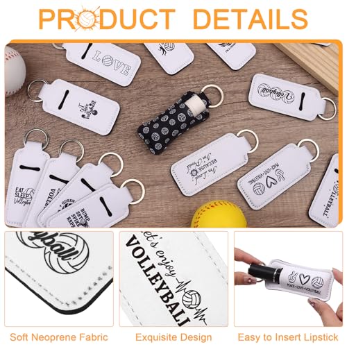 20Pcs Volleyball Lipstick Holder Keychains Bulk Volleyball Lipstick Balm Holder Keychain Clip-on Lipstick Sleeve Pouch Volleyball Portable Wristlet Keychain Lanyard