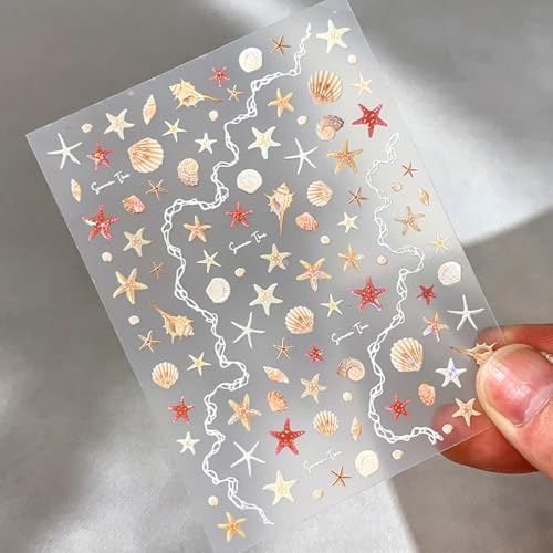 Ocean Seashell Starfish Nail Stickers - Self-Adhesive 5D Decals