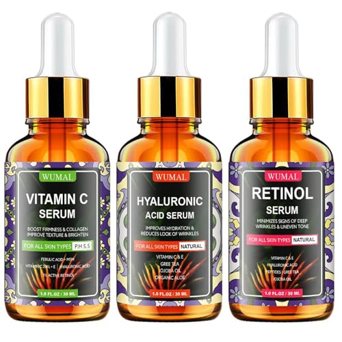3 Pack Face Serum Set - Includes Vitamin C, Retinol & Hyaluronic Acid - Firming, Brightening & Hydrating - Reset Your Skin Day and Night