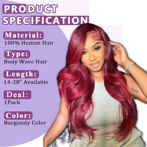 99J Burgundy Human Hair Bundles Body Wave 26 Inch 12A Wine Red Double Weft Brazilian Bundles Human Hair Extensions 1 Pack