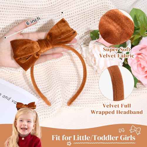 DEEKA Velvet Bow Headband 2 PCS Hair Band Hair Bows with bow Velvet Christmas Hair Accessories for Toddlers Women and Girls (Orange,Gold)