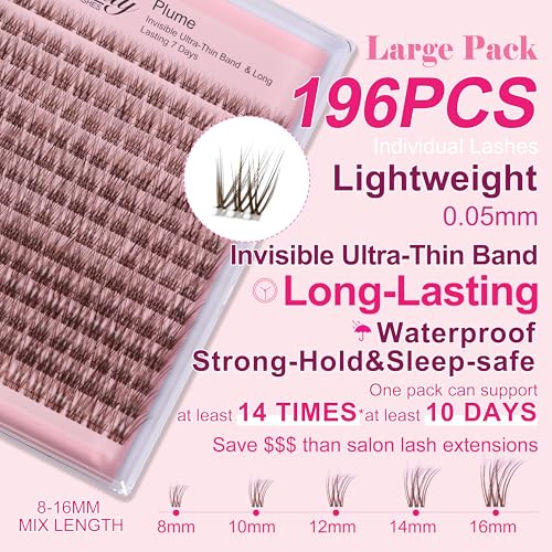 Kisslily Plume Brown Lash Clusters with Invisible Band