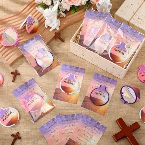 36 Sets Mothers Day Christian Gifts Religious Compact Mirrors Bulk God Bless Mothers Bible Folding Round Mirror with Cards Church Gifts for Church Sunday School Party (Light Color)