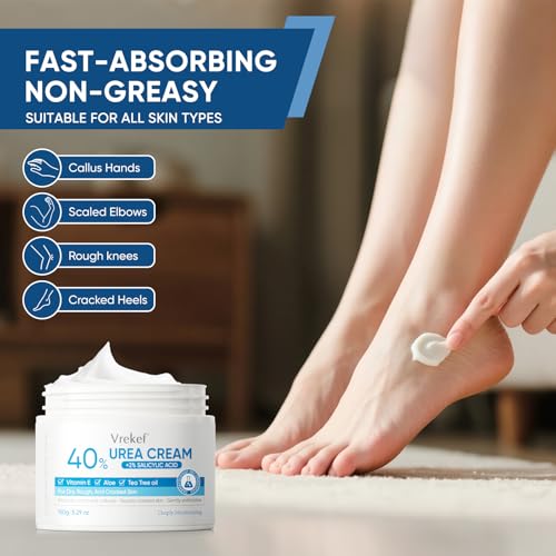 VREKEF 40% Urea Cream with 2% Salicylic Acid for Dry Cracked Heels (5.29 oz)