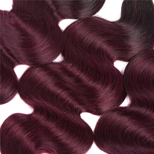 1B99j Human Hair Bundles Ombre Red Body Wave Brazilian Virgin Remy Hair Extensions Two Tone Black and Burgundy 14 16 18 inch 3 Bundles