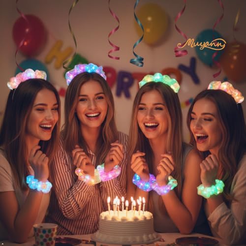 MUYANN 4-Pack LED Light Up Green Scrunchies for Women & Girls, Party & Festival Hair Accessories