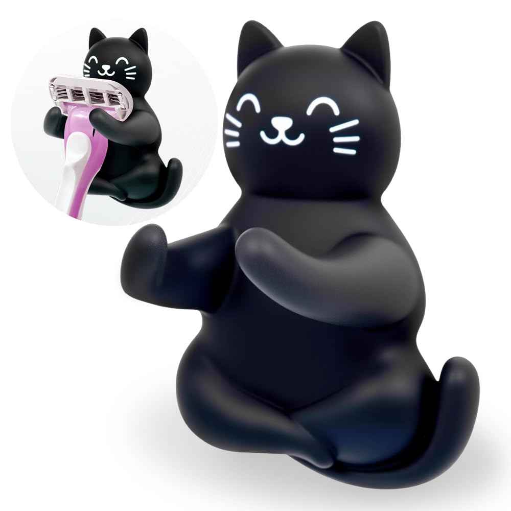 AGMDESIGN Cute Cat Razor Holder, Relaxing Shower Accessories, Women's Razor Hang in Shower, Funny Black Cat Bathroom Decor Gifts for Men Women Wife Husband Boyfriend Girlfriend