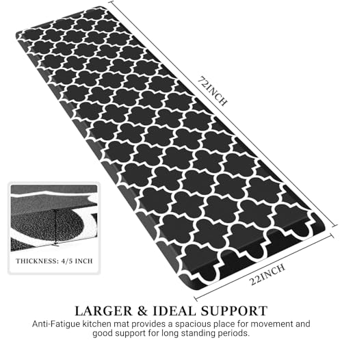 WISELIFE Anti Fatigue Floor Mat - 4/5 Inch Thick Kitchen Mat Non Slip Waterproof Heavy Duty Ergonomic Comfort Mat Durable for Home, Office, Sink, Laundry,(22" x 72", Black)