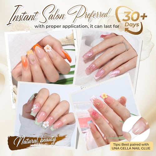 UNA GELLA Medium Square French Nail Tips Sharp Variation 504PCS Pre-Etched