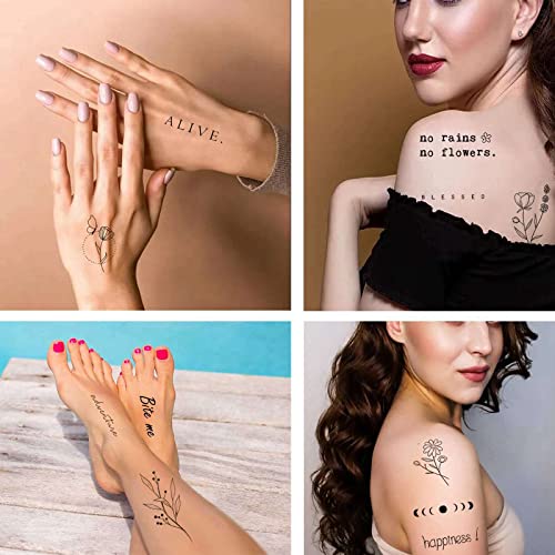 Realistic Temporary Tattoos: Quote, Word, Inspirational, Floral Bouquet, Wild Flower for Women