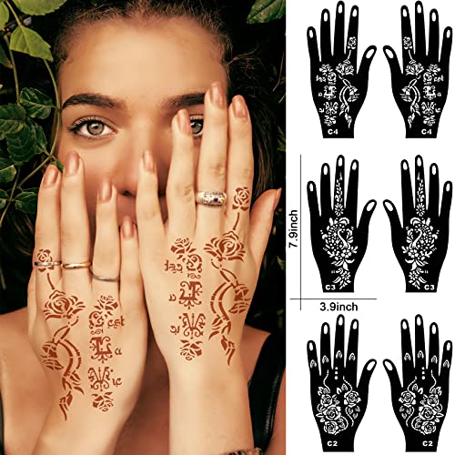 16 Sheets Henna Tattoo Stencils kit,Reusable Hand Stencils for Hand Glitter Airbrush DIY Tattooing Indian Temporary Tattoo Stickers, Gifts