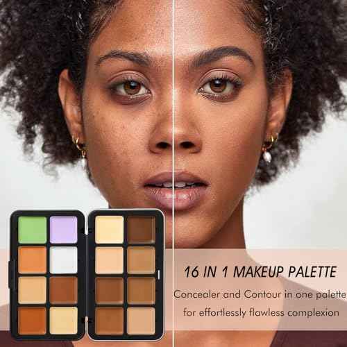 16 Colors Cream [Contour Concealer Foundation] Makeup Palette for Cheeks - All in One Makeup Palette Kit with Brush, Natural Matte Long Wearing, Waterproof Blendable Face Make Up Pallete (#06)