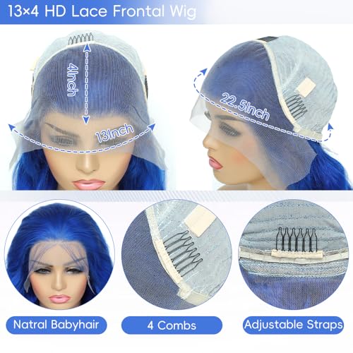 13x4 Blue Lace Front Wig Human Hair - 20 Inch Body Wave