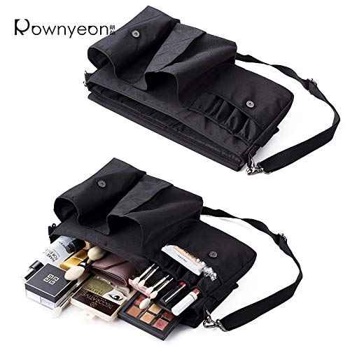Rownyeon Professional Cosmetic Makeup Brush Bag Case Portable Cosmetic Brush Holder Organizer with Artist Adjustable Belt Strap(Brushes Not Included)