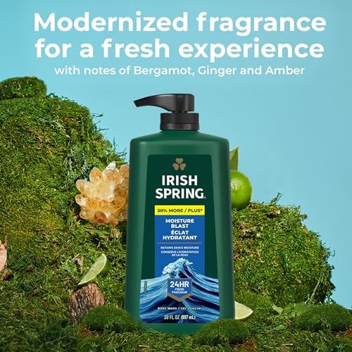 Irish Spring Moisture Blast Body Wash for Men, 20 Fl Oz (Pack of 2) & Moisture Blast Body Wash, 30 Oz Pump