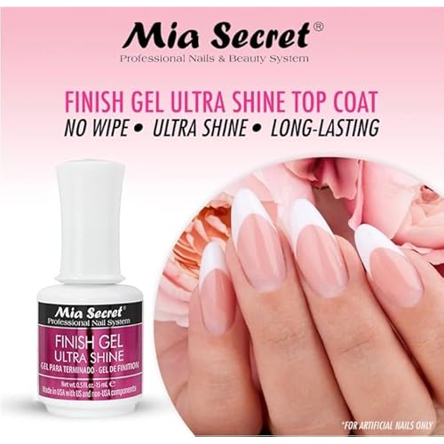 Mia Secret Finish gel top coat for gel or acrylic nails (3-PIECE PACK) - No wipe clear nail polish - High gloss top coat for artificial nails (3-Piece Pack)