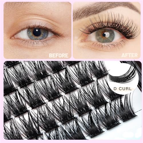 96pcs D Curl Cluster Lash Extensions 12mm - Wide Stem Volume