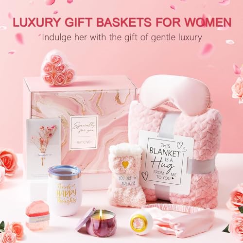 Luxury Self-Care Essentials Basket: Plush Blanket, Candle, Silk Set & Spa Items for Women