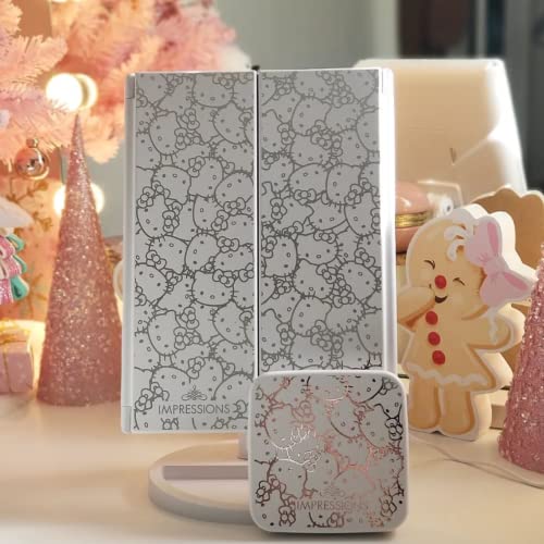 Impressions Vanity Hello Kitty Lighted Makeup Mirrors Bundle, Supercute Trifold and Compact Mirror with LED Lights, Magnification, Touch Screen, Travel Accessories Portable Hand Mirror (White)