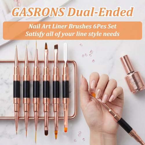 GASRONS Dual-Ended Nail Art Brushes Set - 5 Sizes for Gel, Acrylic & DIY Manicure