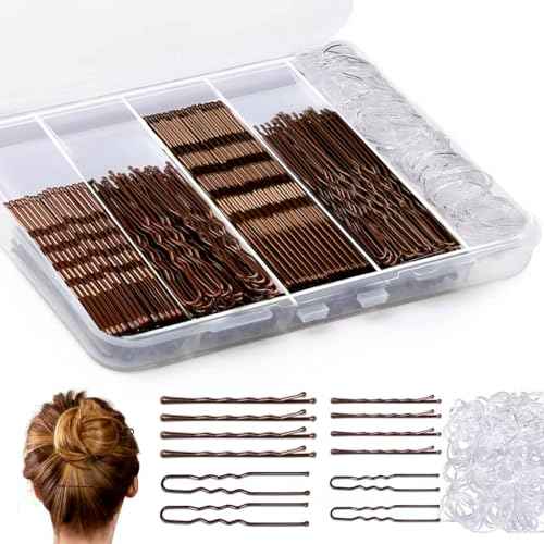 400PCS Smyeyml Bobby Pins Hair Pins Kit, Premium Bobby Pins Brown Hair, Non-Slip Hair Pins for Women, Pain Free Bobby Pin for Women, Invisible Hair Pin, Clear Hair Bands, With Storage Box