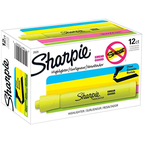 Sharpie Tank Highlighters, Chisel Tip, Fluorescent Yellow, 12 Count