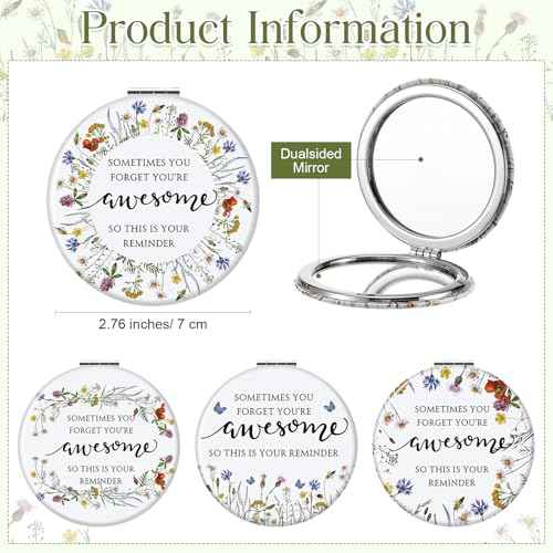 Geetery 24 Sets Christmas Inspirational Compact Mirror Gifts for Women Bulk Reminder Sisterhood Double Sided Folding Thank You Gifts for Employee Coworker Volunteer Team Worker Staff (Wildflower)