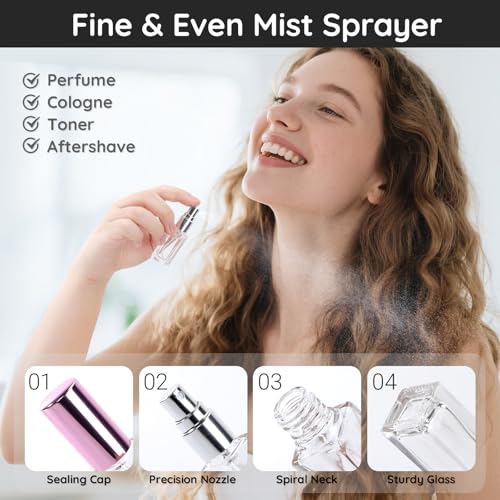 Segbeauty 60pcs 0.17oz Mini Cologne Spray Bottle Empty, Fine Mist Perfume Travel Refillable, 5ml Small Travel Cologne Sprayer Bottle Portable, Bulk Perfume Atomizer Sprayer with Dispensing Refill Kit