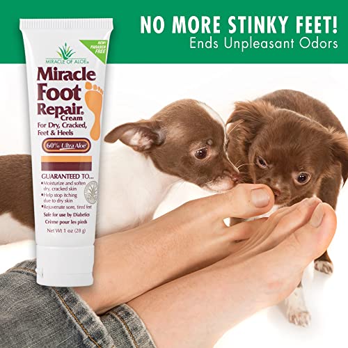 Miracle Foot Repair Cream, (1 oz / 3 Pack) Repairs Dry Cracked Heels and Feet, 60% Pure UltraAloe Moisturizes, Softens, and Repairs