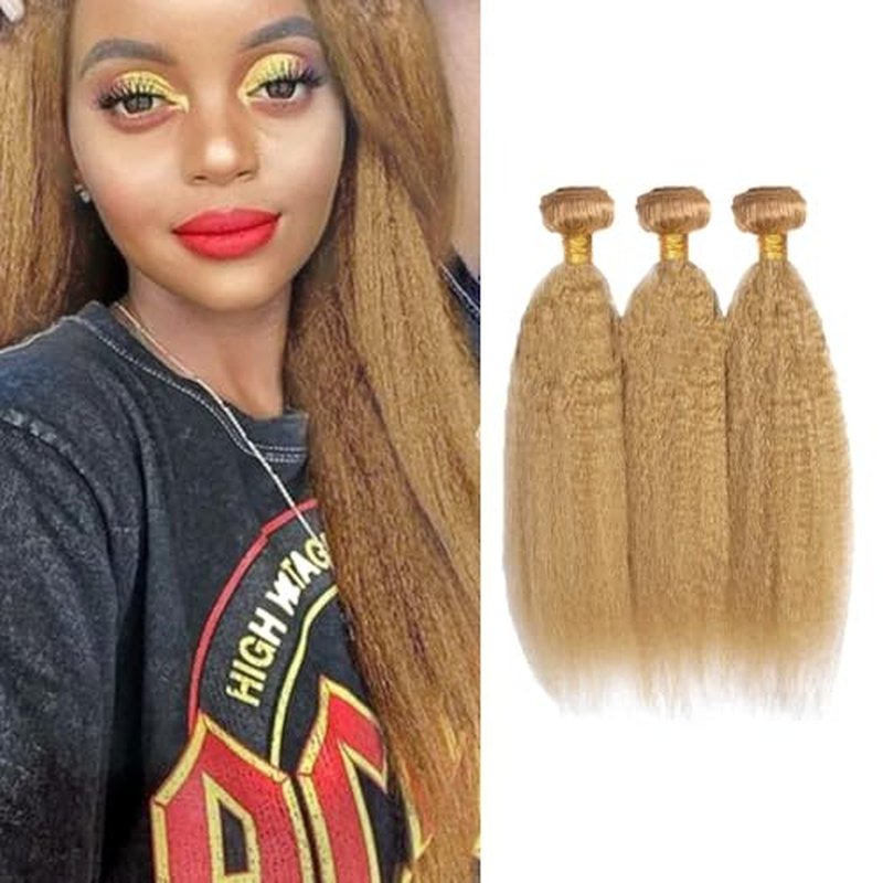 #27 Honey Blonde Yaki Straight Hair Bundles 24-28 Inch