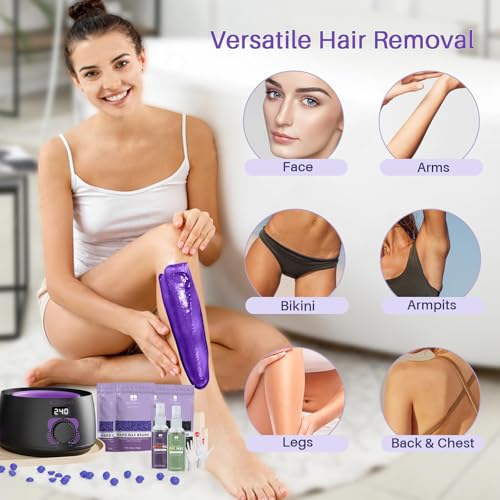 BLITZWAX Brazilian and Bikini Waxing Kit for Women, Hard Wax Warmer for Face, Legs and Body, At Home Hair Removal Kit, Beginner Friendly, Digital Fast Heating, 51 Wax Items