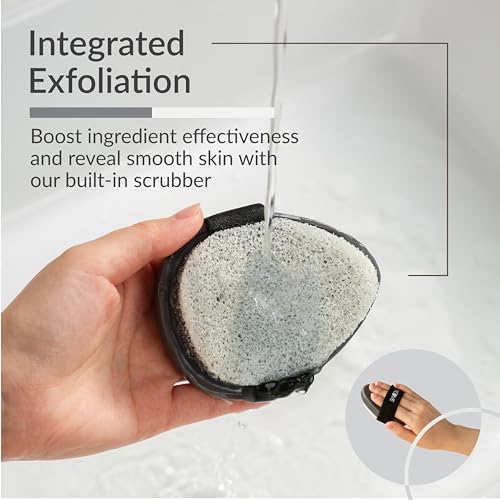 Yoove Bamboo Charcoal Soap with Scrubber, Teardrop Shape and Elastic Grip, Organic Black Soap with Activated Charcoal, Exfoliating Bar for Face and Body, 3-Pack