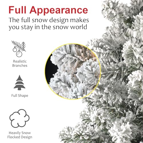 Liguanow 2Ft Snow Flocked Artificial Christmas Tree Holiday White Xmas Tree for Home Office Party Shop Indoor Outdoor Decoration Full Christmas Tree with 58 Branch Snow Tips and Metal Foldable Stand