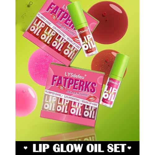4 Colors Lip Oil Lip Glaze,Hydrating Tinted Plumping Lip Gloss,Clear Pink Shiny Glow Reviver Lip Care Oil,Longlasting Non-sticky Transparent Lip Oil,Christmas Makeup Gift Kit for Women-SetA