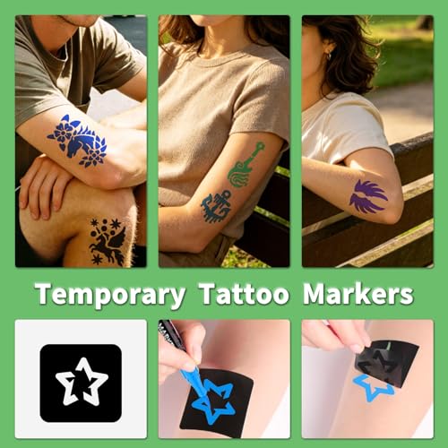 Temporary Tattoo Markers 18 Colors with 96 Stencils