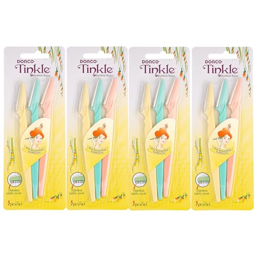 Tinkle Dermaplaning Tool 12-Count Pack - Safe Facial & Eyebrow Razor Set for Women