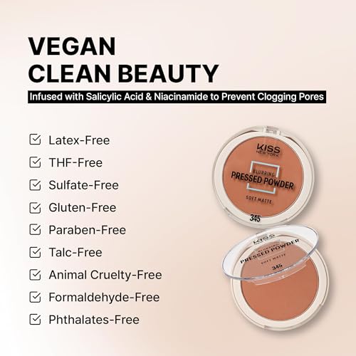 Kiss Soft Matte Pressed Powder Warm Coconut with Dual Brush