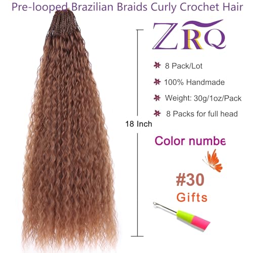 ZRQ Pre-Looped Curly Crochet Hair 18" - Soft Braiding Extensions