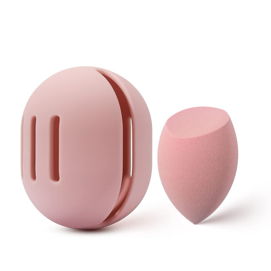 BEZOX Makeup Blender with Holder, Non-Latex Beauty Sponge with Case of Premium Silicone for Blending Liquid Foundations Cosmetics, Travel Sponge Holders, Soft and Skin-Friendly - Pink