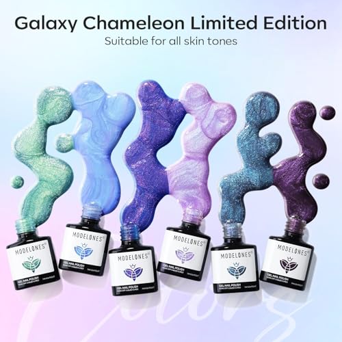 modelones Builder Nail Gel Set, 6 Colors 8-in-One, Jelly Pink & 6 Colors Aurora Shimmer Glitter Gel Polish Kit Blue Green Purple