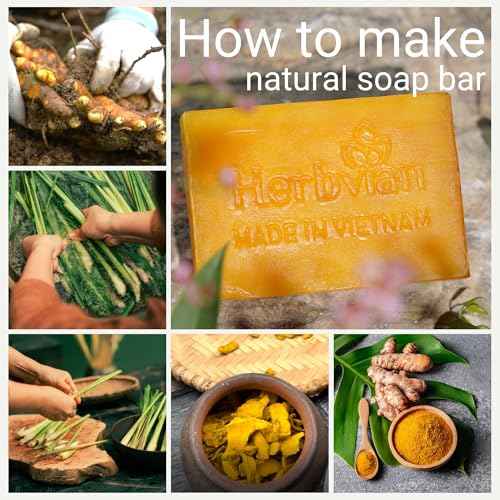 100% Natural Turmeric Soap Bar for Face and Body, Warmth Lemongrass Mosquito Repellent Soap, Vietnamese Back Acne Bath Body Soap, Anti-Acne Cleansing Healthy for All Type Skins (Pack 2)