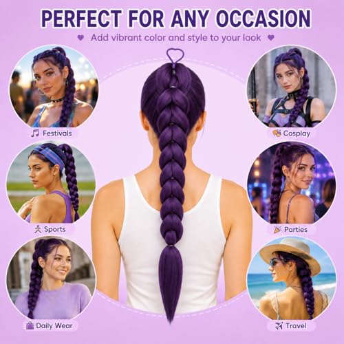 Purple Braids Ponytail Hair 24in Pre-Braided Synthetic