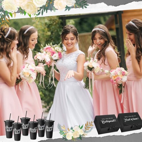 48 Pcs Bridesmaid Proposal Gifts Set, Maid of Honor Gifts Set from Bride, Will You Be My Bridesmaid Gift Box, 24 oz Tumbler Bridal Bachelorette Party Presents for Bridesmaids Wedding (Black)