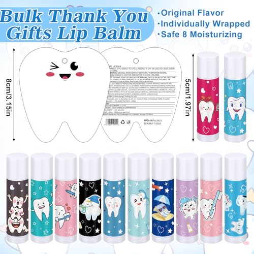 Leelosp 24 Pack Dental Assistant Appreciation Gifts Lip Balm Bulk Teeth Themed Moisturizing Lip Balms Dental Hygiene Gifts for World Oral Health Day Nurse Doctor Staff Coworkers Hospital Office