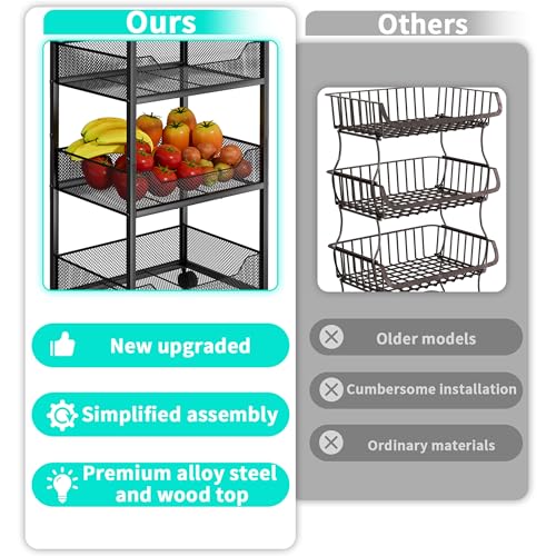 HapiRm 4-Tier Rolling Kitchen Cart with Wood Top & Wheels