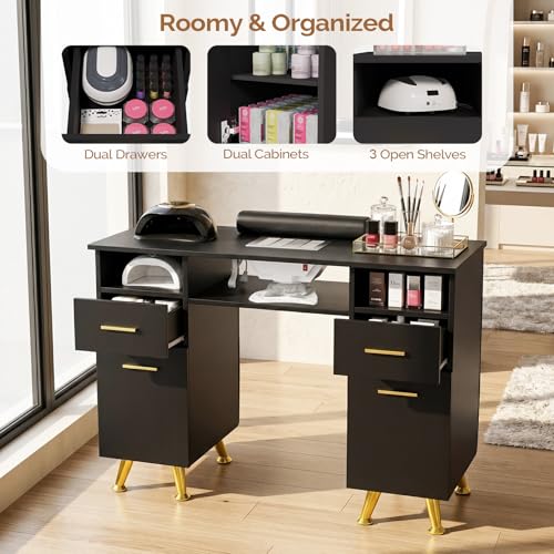 OmySalon Manicure Table with Built-in Dust Collector & Storage