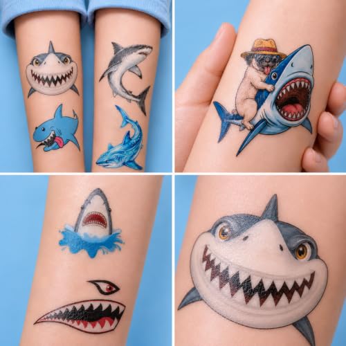 120 PCS Shark Temporary Tattoos for Kids | Pre-Cut