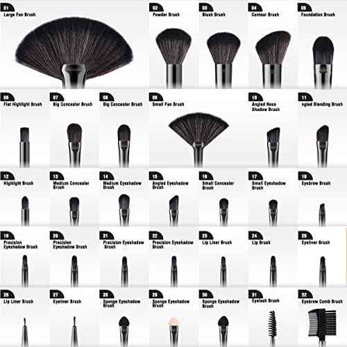 Vander Make up Brush Set, 32Pcs Professional Premium Synthetic Brochas Para Maquillaje, Foundation Powder Concealers Eyeshadow Eyeliner Brush Travel make up brushes set (Black)